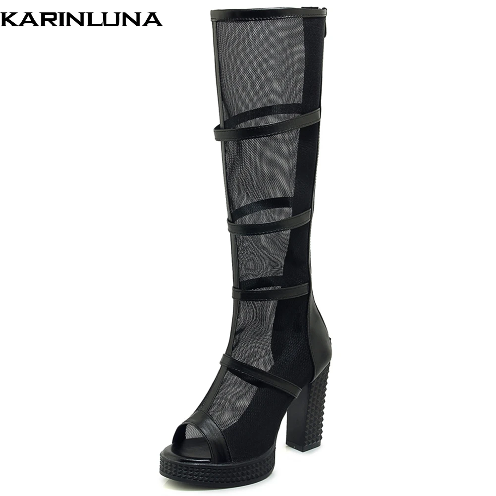 

Karinluna Plus size 33-43 peep toe summer boots woman shoes high heels new fashion summer boots female shoes woman footwear