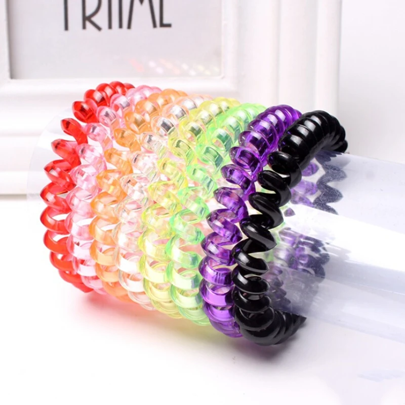 5PCS/Lot New Mixed Color Plastic Telephone Wire Shape Women Headwear Elastic Hair Bands No Tangle Elastic Hair Ropes Hot Sale