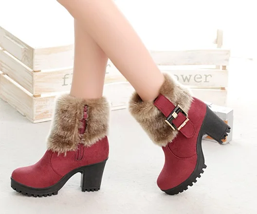 

New Women Boots Winter outdoor keep Warm Fur Boots Waterproof Women's Snow Boots Thick with round head short boots Size 35-41