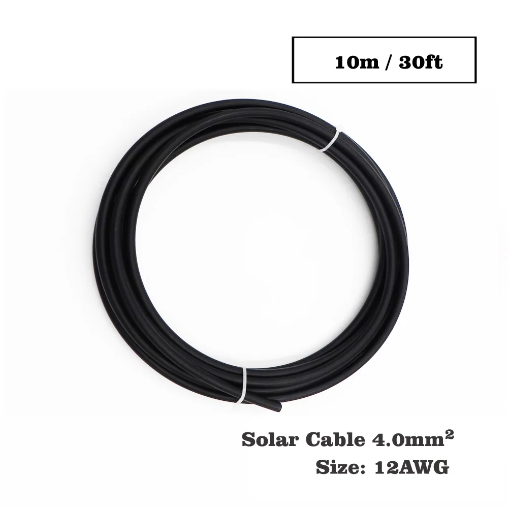 

10m 30ft x 12AWG 4mm2 Black Color Positive wire PVC Insulated photovoltaic electrical MC4 Connector cables solar panel connect