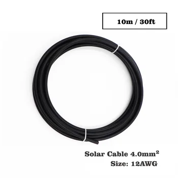 

10m 30ft x 12AWG 4mm2 Black Color Positive wire PVC Insulated photovoltaic electrical PV Connector cables solar panel connect