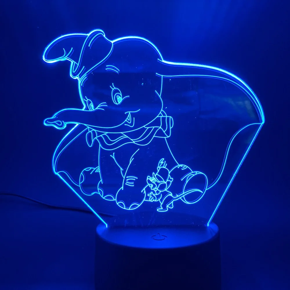 

3D LED Night Light Lamp Dumbo Cute Baby Nightlight Color Changing Indoor Decoration Kids Girl Boys Child Gift 3d Lamp Elephant
