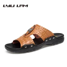 Шлепанцы на нескользящей подошве Для мужчин большой размер 38-50 Повседневная Мужская обувь летние пляжные шлепанцы Разделение удобные кожаные однотонные модные Направляющие