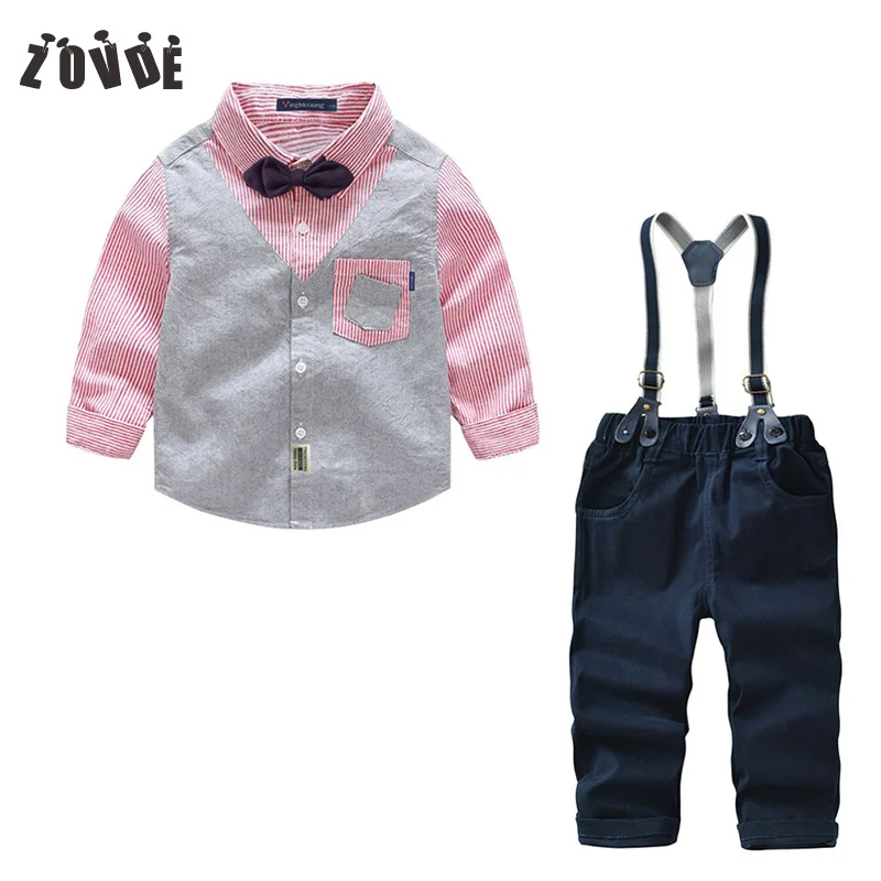 

Toddler Boys Clothing Set Striped Shirt +Overalls 2pcs Christmas Outfits Children Kid Clothes Suits Formal Wedding Party Costume