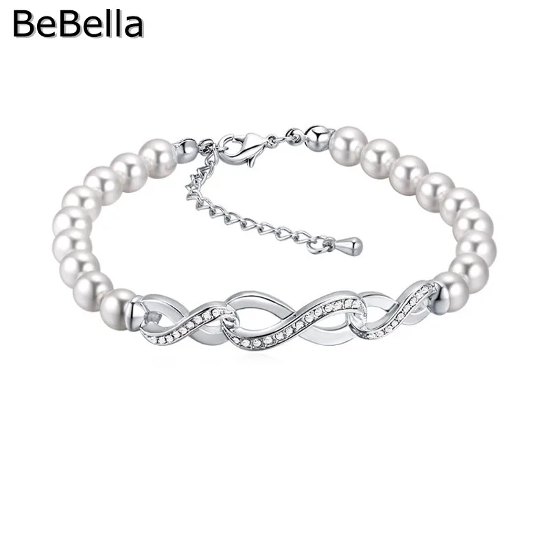 

BeBella infinity beaded bracelet length adjustable with pearls and Czech crystal jewelry for women girl Christmas gift 2018