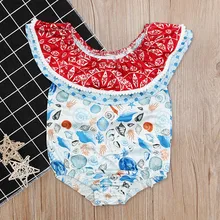 Купальник для девочек; Детские купальники из полиэстера; костюм бикини; пляжные кружевные купальники с оборками; комбинезон; одежда; L0513