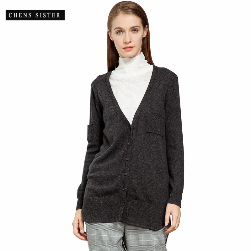 [CHENS SISTER] Womens Wool Cardigans Classic Single Button
