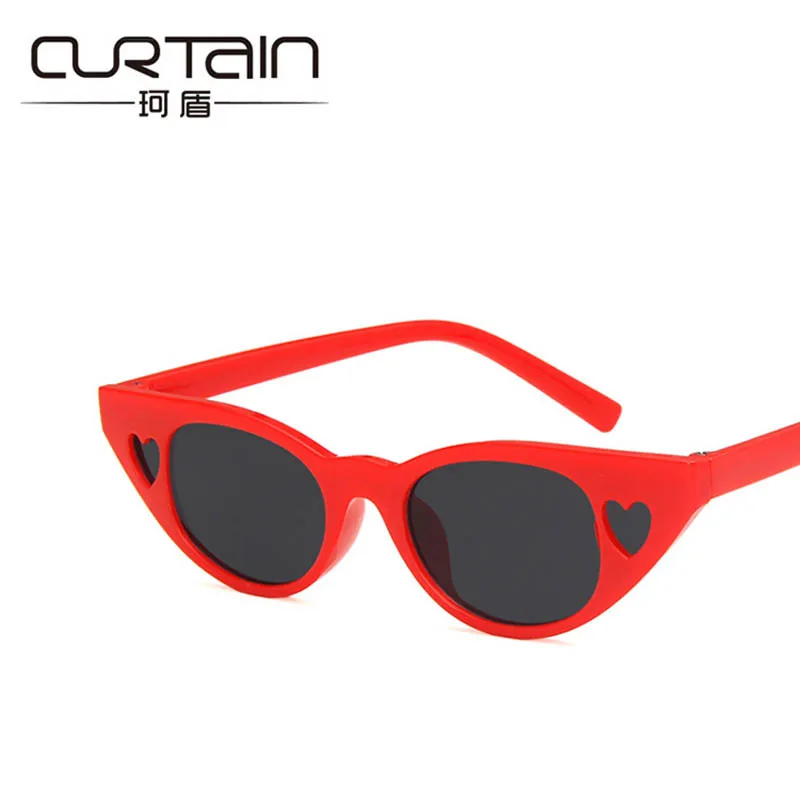 CURTAIN Lovely Kids Sunglasses For Girls Small Heart Frame Cat Eye Summer Girls Beach Goggles Women Hollow UV400 Plastic Glasses|Girl