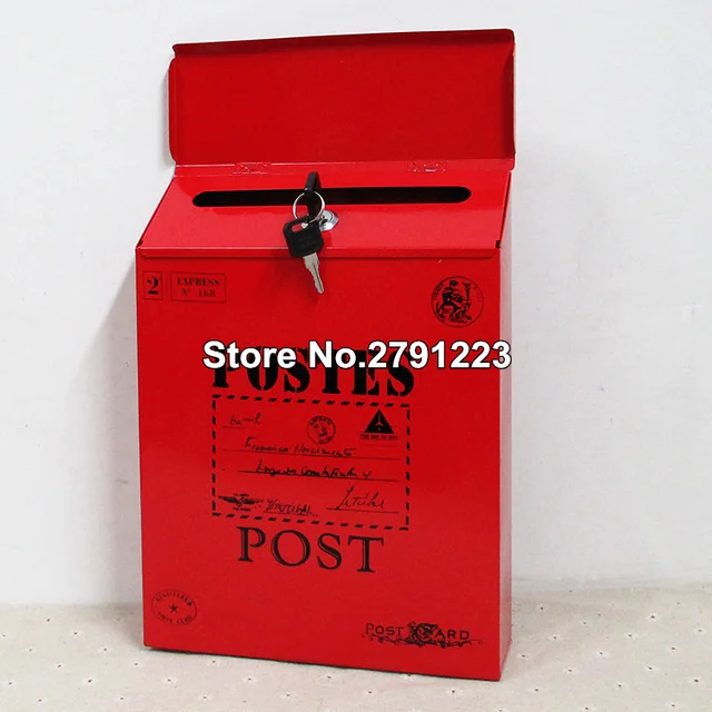Metal Tin Postbox Locking Waterproof Post Card Mailbox Vintage Wall Hanging