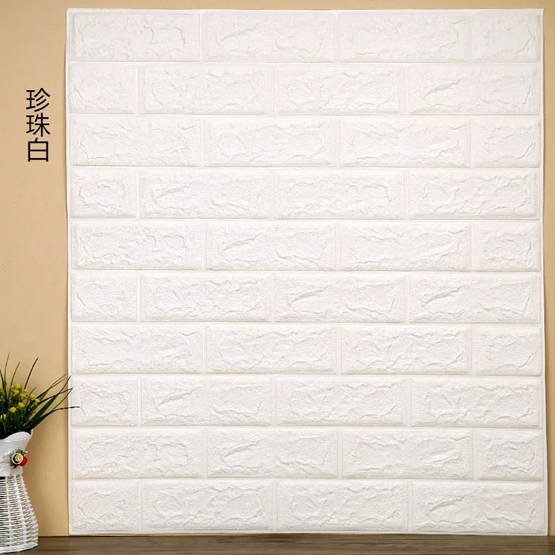 77x70 ПЭ Пена 3D настенные наклейки Обои DIY кирпичная каменная стена Декор Гостиная Детская спальня современный стиль декоративная наклейка - Цвет: white