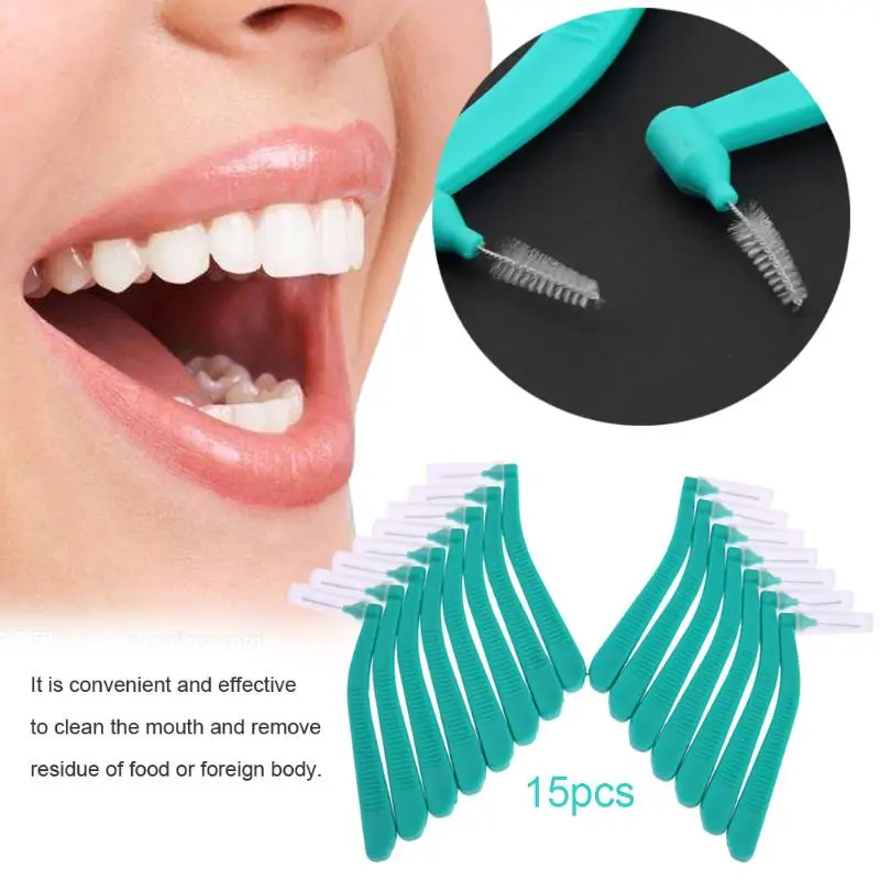 15pcs L Shape Tooth Interdental Brush Oral Care Cleaning Orthodontic Brush 1.0-1.2 Green Adults Oral Hygiene Tools Accessories photo