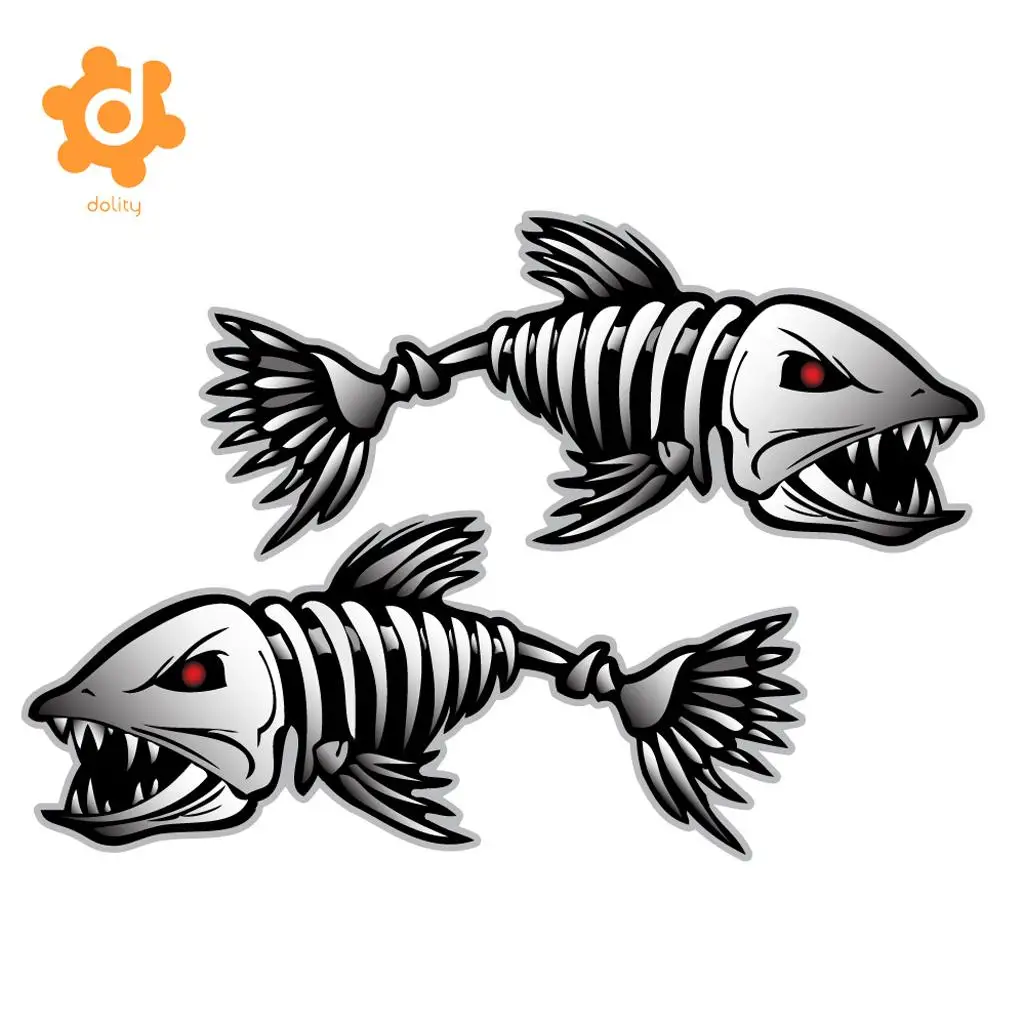 2pcs Fish Skeleton Decals Sticker Fishing Boat Canoe Kayak Graphics Accessories Waterproof Self adhesive vinyl skeleton