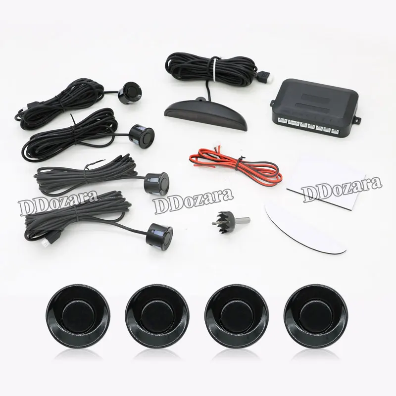 Car Parking Sensors Parktronics 4 Black/Silver/White 22mm Flat Sensors Reverse Backup Radar Sound Buzzer Alarm Adjustable Sound