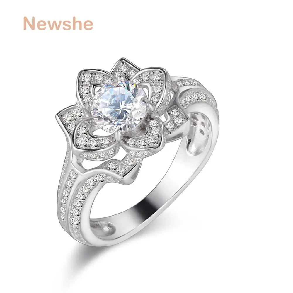 

Newshe Wedding Ring Engagement Band Solid 925 Sterling Silver Flower Shape 2 Ct AAA CZ Elegant Trendy Jewelry For Women