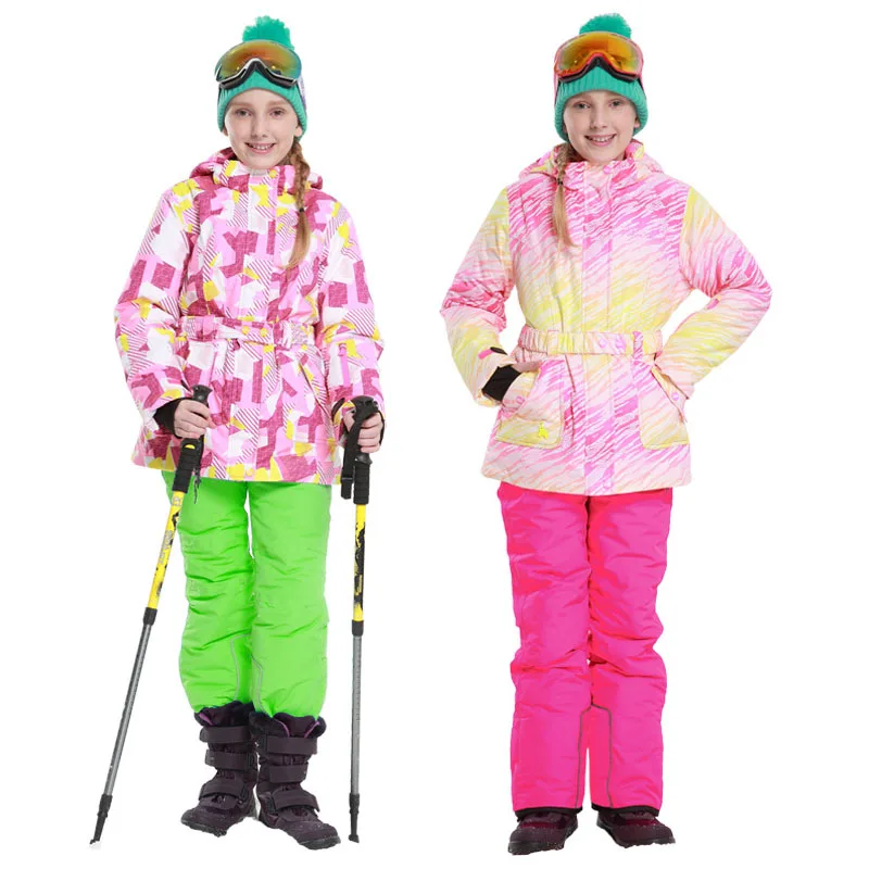 

Winter Girls Clothing Set Fleece Hooded Kids Ski Suits Waterproof Parkas Jacket Overalls Snowboard Children Clothes Sport Wear