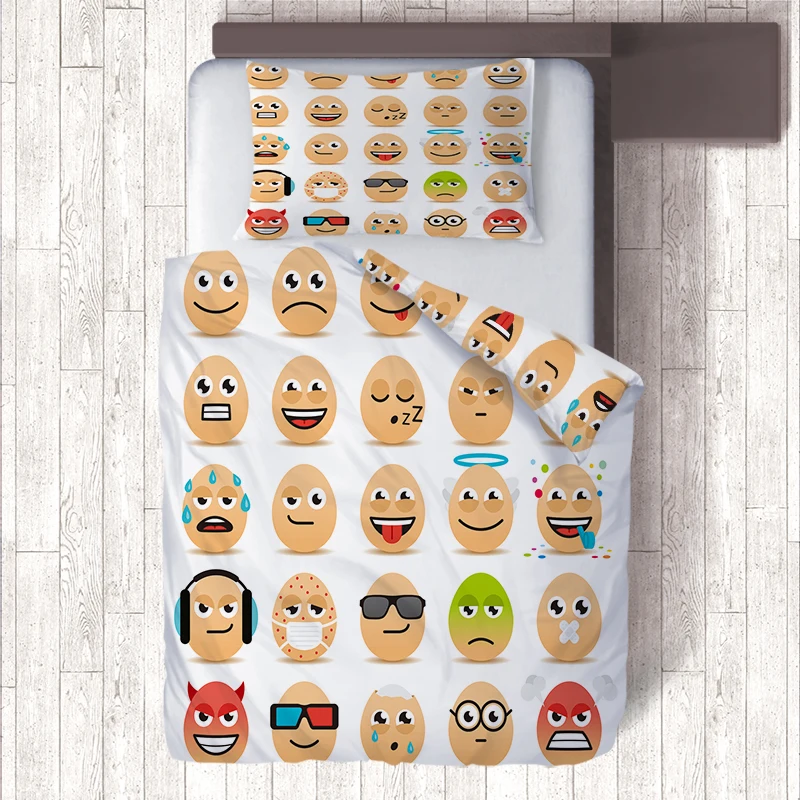 

Yellow/White Egg Emoji Bedding Set,3d Kids Bedding Sets,Nordic Home Child Duvet Cover and Pillow Cases 2 Piece Single Quilt Set