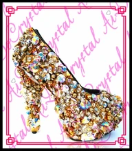 Aidocrystal Schuhe Frau gold kristall Strass Starke Ferse Weiblichen flachen mund High Heels Schuhe