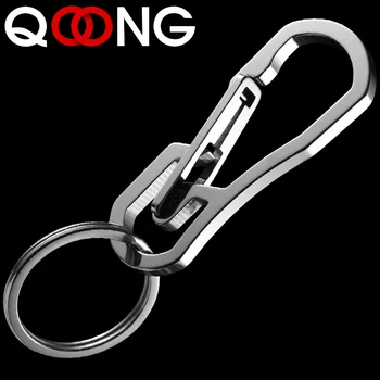 QOONG 2021 High Quality Metal Keyring Men's Stainless Steel Keychain Key Holder Belt Buckles Chaveiro Car Key Chain Y02