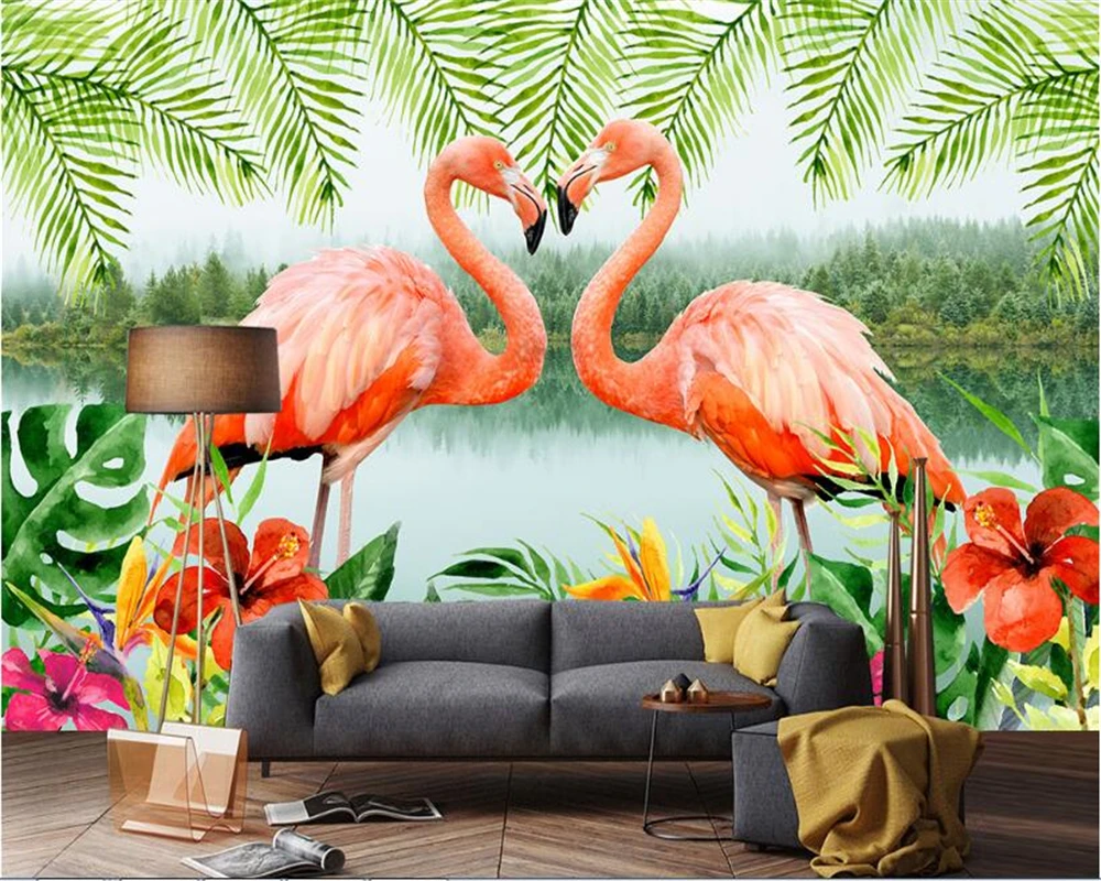 

beibehang Custom personalized three-dimensional wallpaper flamingo modern minimalist Nordic background papel de parede painting
