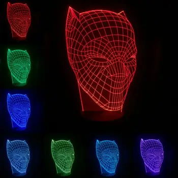 

Cartoon Action Figure Black Panther Mask 3D Lamp Night Light LED Bulb Multi-color Flash Helmet Christmas Xmas Gifts For Children