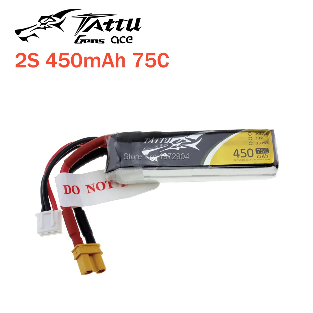 TATTU LiPo Battery 450mAh 75C 2S 7.4V 3S 11.1V 4S 14.8V with XT30 Plug Battey for RC FPV Racing Drone Quadcopter Toys