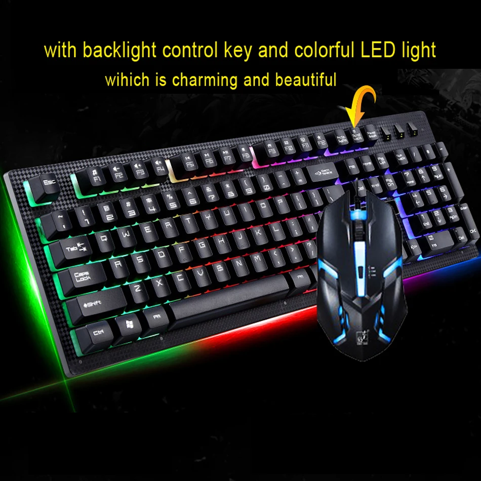 

Gaming Keyboard and Mouse Combo Backlight LED Pro Set Wired 104 Suspended Keyboard Multimedia Ergonomic Mice 1600dpi rgb Backlit