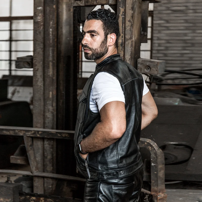2018 HARLEY ANGEL модная кожаная жилетка для мужчин Slim Fit твердая воловья кожа Мотоцикл