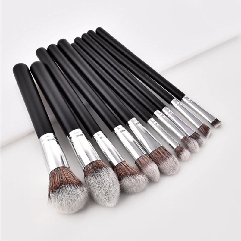 

1/10 PCS Pro Makeup Brushes For Foundation Powder Eyeshadow Eyebrow Concealer Brushes Black Silver High Quality Makeup Tools 30