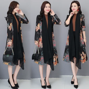 

Plus Size 5xl Stitching Cardigan For Women Windbreakers Raincoat Floral Print Fashion Long Wind Coat Clothes Trench Female