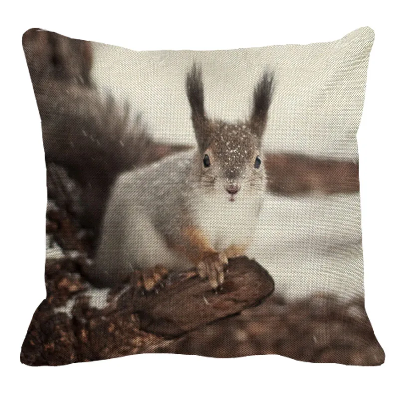 

XUNYU 45cmx45m Cute animal squirrel Pattern New Linen Comfortable Cushion Cover Home Sofa Decorative Pillow Cover YH194