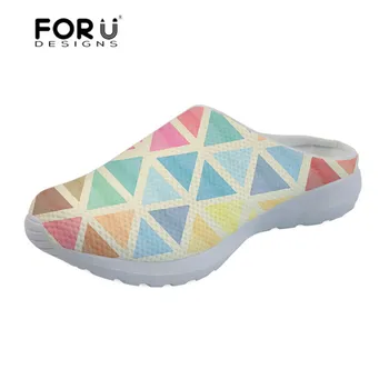 

FORUDESIGNS Women's Sandals Mixed Color Geometry Printing Summer Ladies Shoes Flat Sandals Slipper Female Lightweight Mesh New