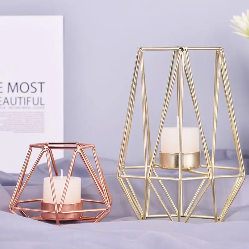 

Modern Nordic Style Wrought Iron Hollow Out Geometric Structure Tealight Candle Holder Luxury Home Party Decoration Metal Crafts