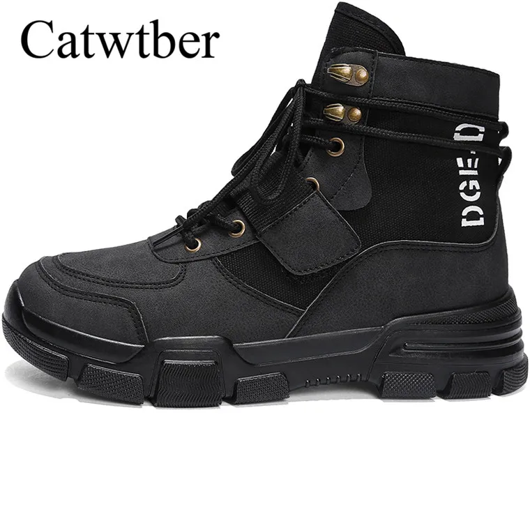 

Catwtber Fashion Winter Handmade Men Ankle Boots Shoes Black Canvas Martin Boots Autumn Outdoor Man Boots Zapatos De Hombre