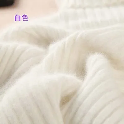 Осенний и зимний женский норковый кашемировый свитер водолазка в полоску ямы Тонкий теплый вязаный модный свитер - Цвет: Белый