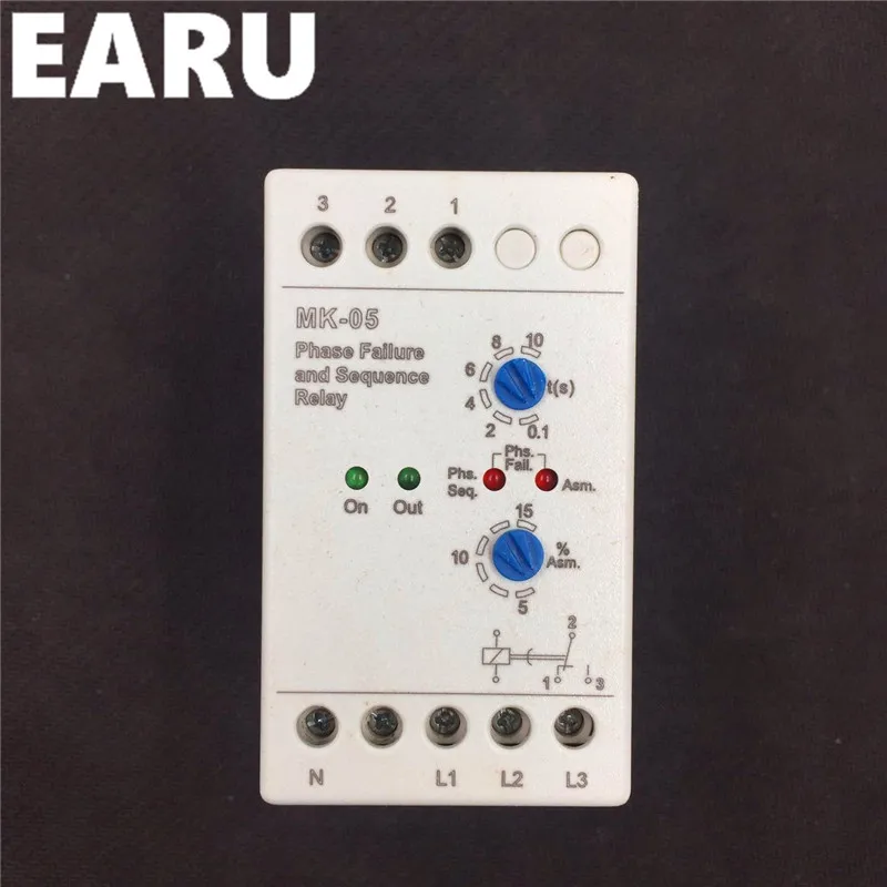 

MK-05 Phase faliure and Phase Sequence Relay with din rail mounting MK-05 Phase failure phase sequence relay
