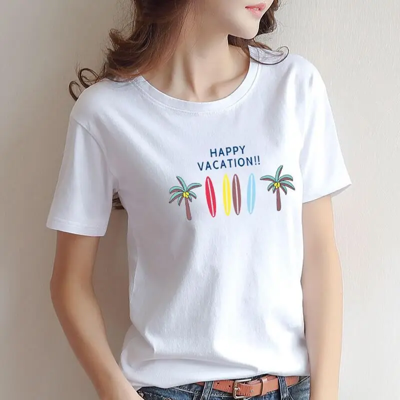 

2019 Women 100% Cotton T-shirt Fashion Short Sleeve Female White Printed Tshirt Tops and Tees Student Shirt NS9026