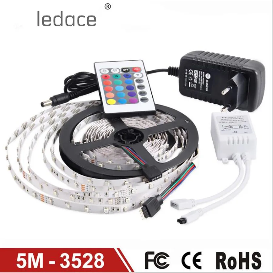 Светодиодная лента LEDACE гибкая светодиодная RGB 3528SMD 5 м 12 в пост. Тока блок питания