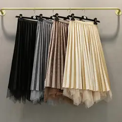 Плиссированные юбки для девочек, длинная одежда по бокам, женская вуаль qiu dong, сезон 2019 года, новые белые газовые женские плиссированные