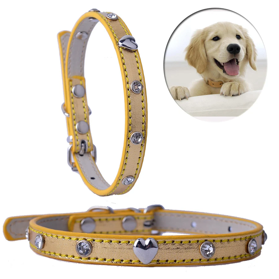 Chihuahua Small Pet Dog Cat Collars Crystal Studded Pu Leather Collar Perro Necklace Rhinestones