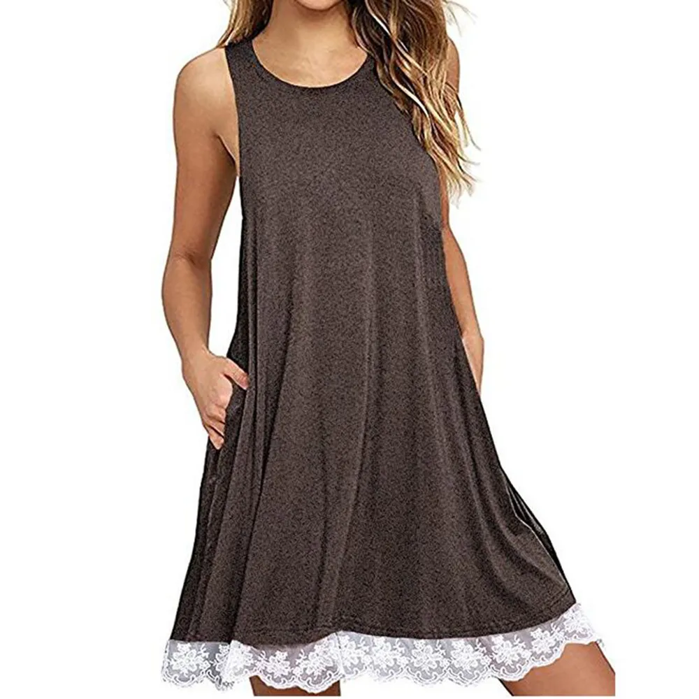 

Womens Sleeveless Dress Solid Fashion Dress Ladies Holiday Summer Dresses Casual beach dresses vestidos verano 2019 NEW