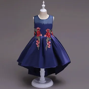 

New 2019 Embroidered Dress Children's Wedding Clothing Dress Trailing Princess Kids Dresses for Girls Floral Vestidos GDR483