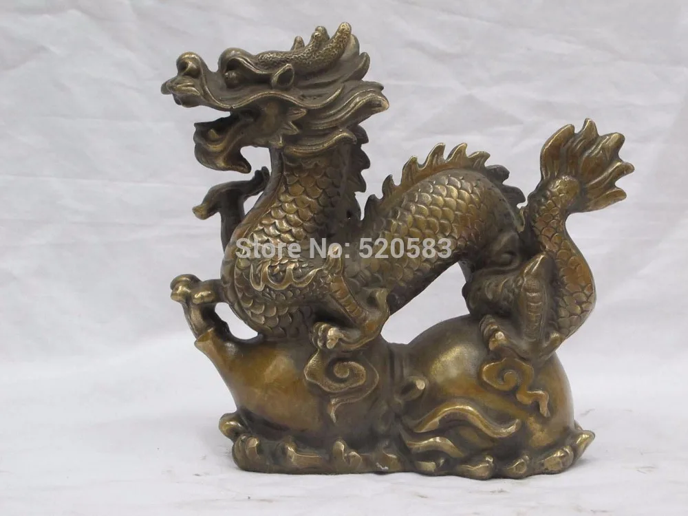 

7" Inch China geomancy Bronze feng shui dragon Loong On calabash body Sculpt