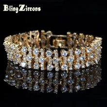 Beaqueen Дубаи золото Цветные Браслеты& ювелирные женские браслеты милый круглый, кубический цирконий широкий браслет для Свадебная вечеринка B051