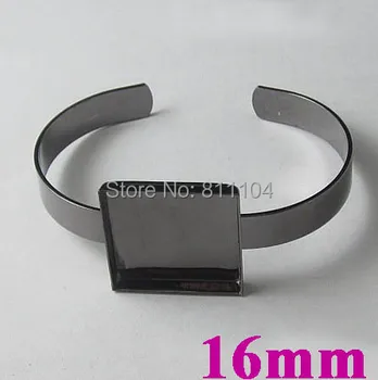 

16x16mm New Gunmetal Black Plated Brass Blank Square Deep Wall Bezel Tray Cabochon Bases cuff Bracelet Bangle Settings Wholesale
