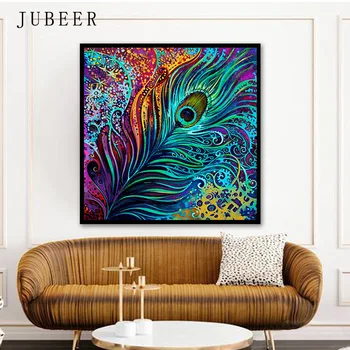 

Nordic Style Abstract Canvas Painting Colorful Peacock Feather Frameless Decorative Painting Poster and Prints for Living Room