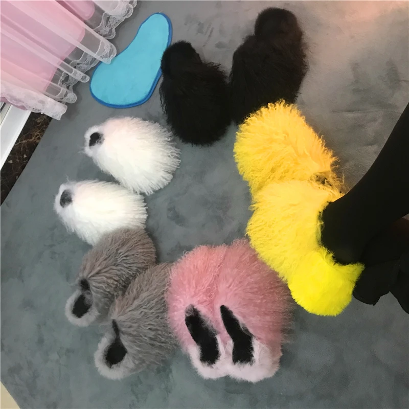 

2018 European American autumn winter long wool warm slippers round toe wedge height Increasing platform 9cm heel hyoma shoes