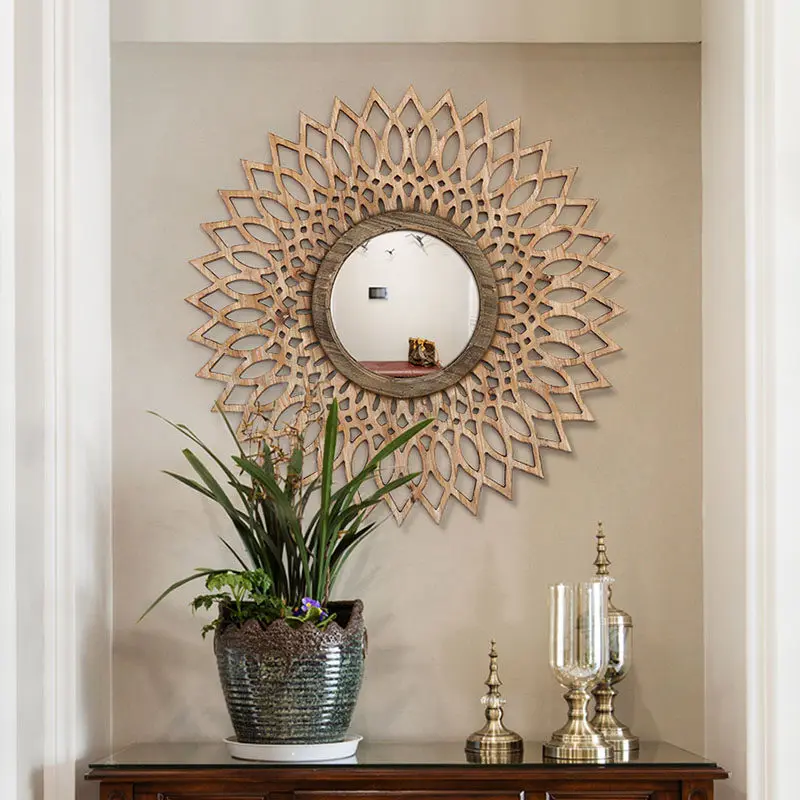 

American Wooden Frame Decorative Mirror Wall Hanging Crafts Wall Decoration Livingroom Sofa Background Wall Mural Ornaments Art