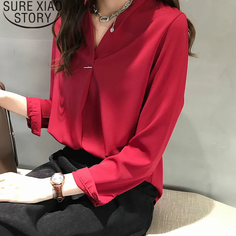 womens tops and blouses blusas mujer de moda 2018 chiffon blouse women blouses harajuku Solid V-Neck plus size women 1721 50