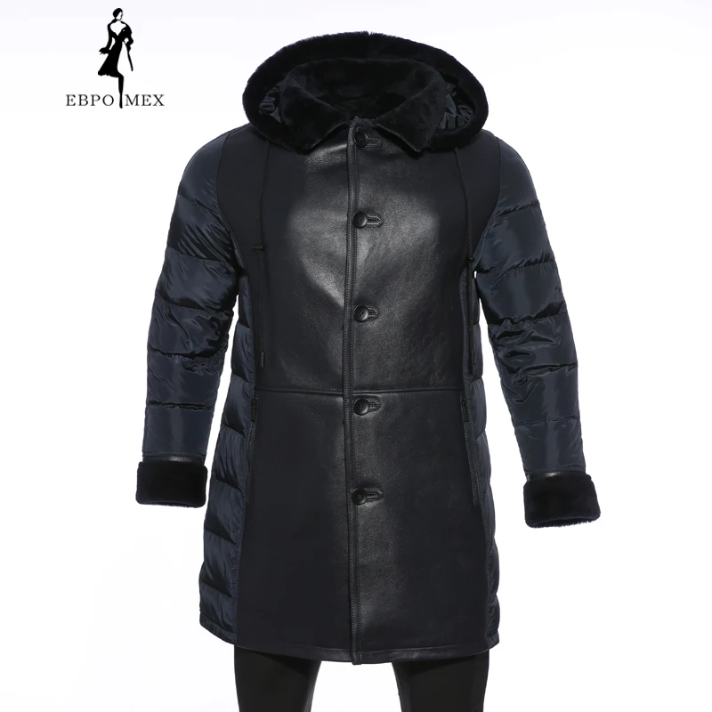 Winter high-end men's fashion winter fur coat men Simple high quality duck down jacket men Black hooded coat Sheepskin coat