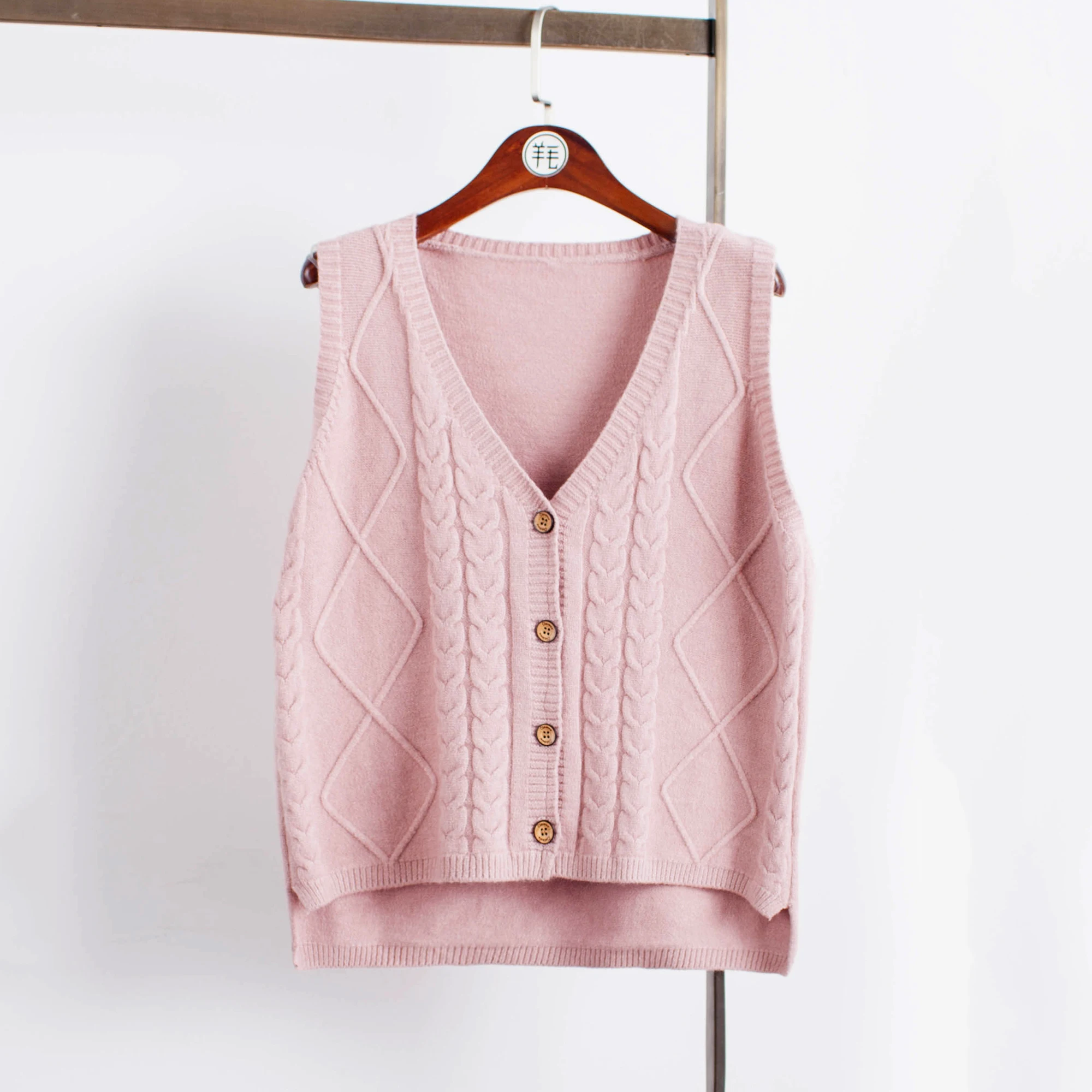 Новое поступление весенний Модный женский однобортный свитер высокого качества без рукавов с v-образным вырезом для женщин - Цвет: pink